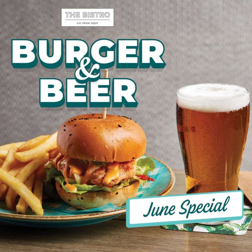 burger and beer special at the bistro
